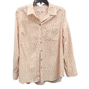Foxcroft Corduroy Button Down Shirt Animal Leopard Print Pink Tan 14